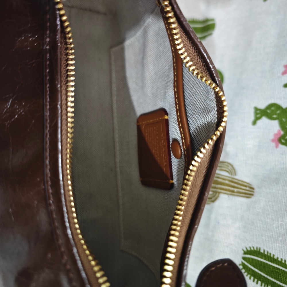 Coach Dark Brown Patent Leather Shoulder Bag with Gold Hardware - Picture 7 of 9